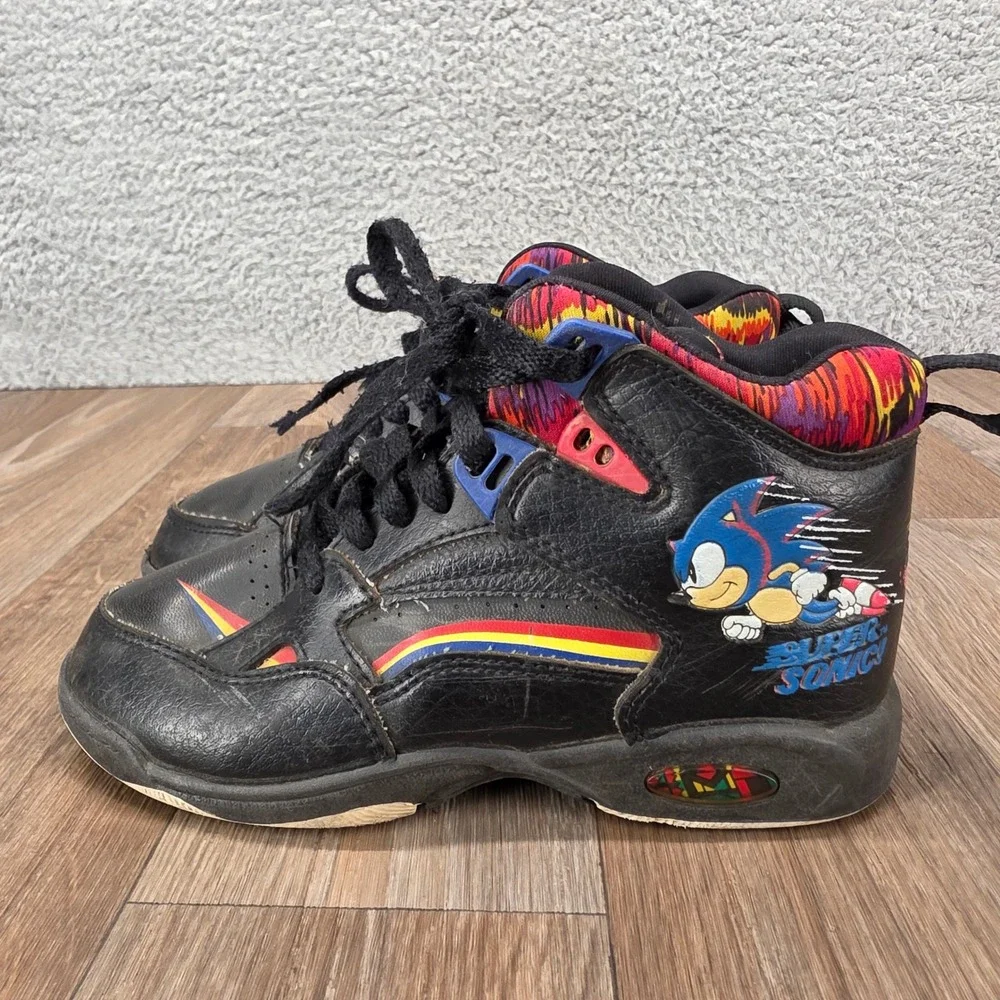 Vintage Sonic The Hedgehog Sega Kids Mid Top Sneakers Shoes 90s Black‎ Retro